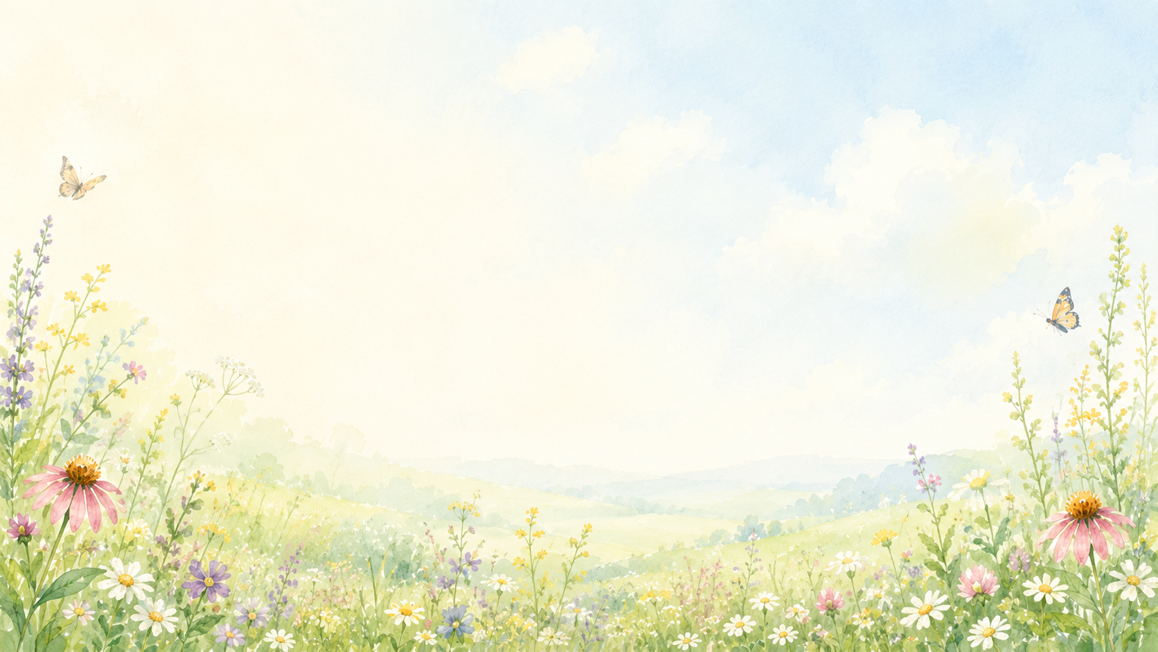 Watercolor wildflower meadow with butterfly